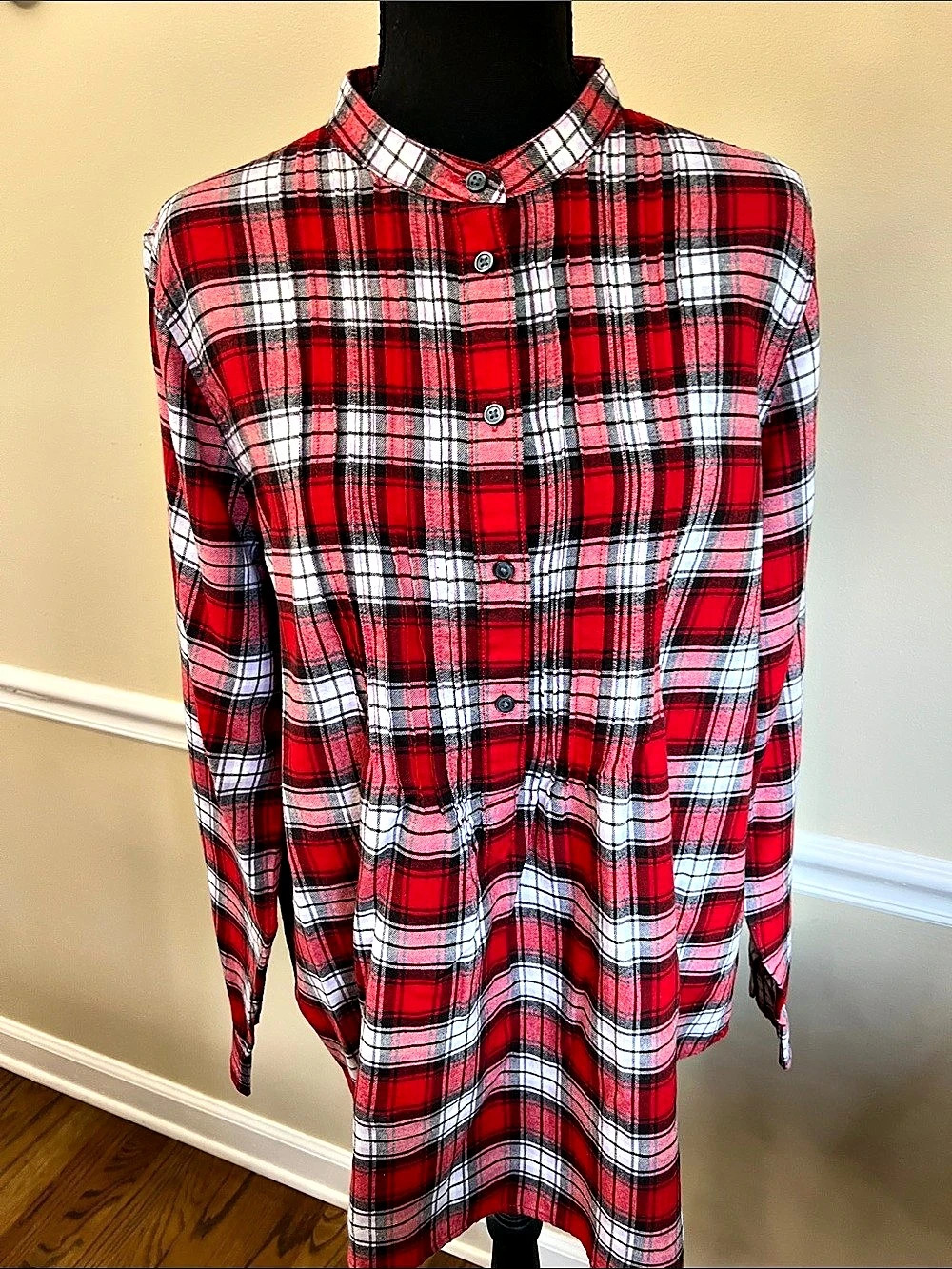 Lands' End Plaid Tunic in Red & White Size 14 Like New